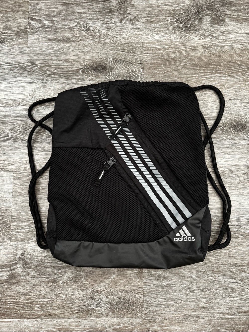 adidas Black Drawstring Sports Sack with Reflective Stripes